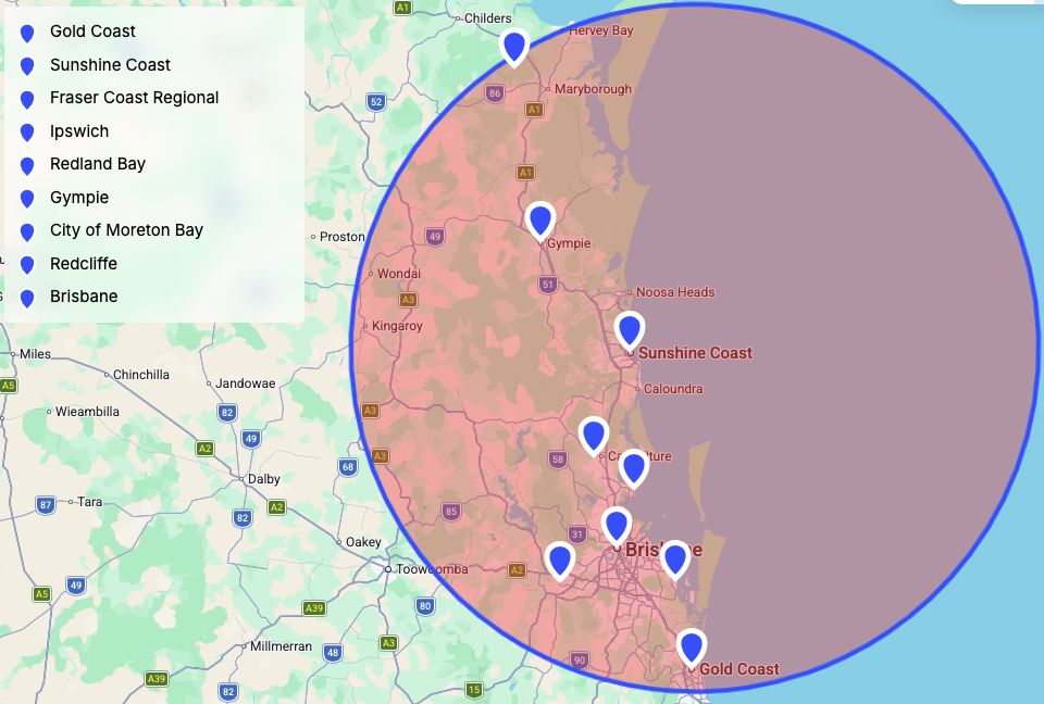Coverage map for South East Queensland service areas